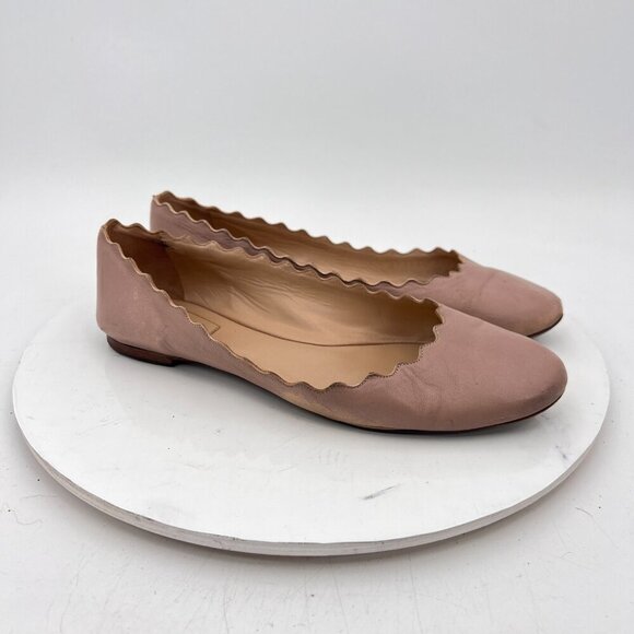 Chloe Lauren Women Size 38 US 8 Cream Leather Scalloped Ballet Flats Shoes - Picture 3 of 12